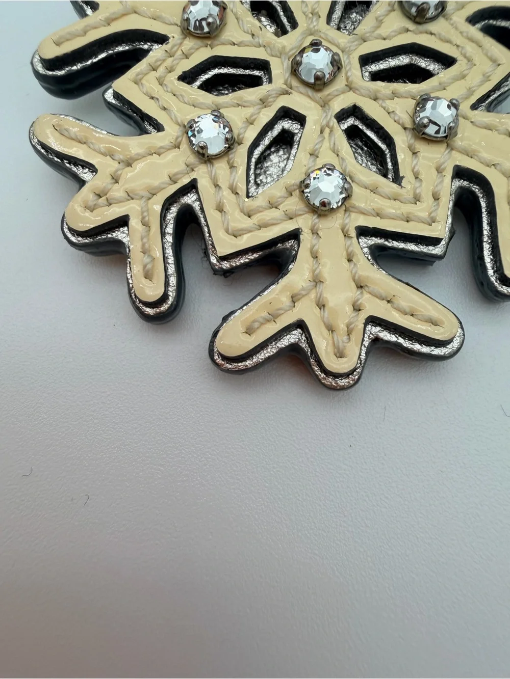 Coach Leather Snowflake Keychain Charm with Rhinestones